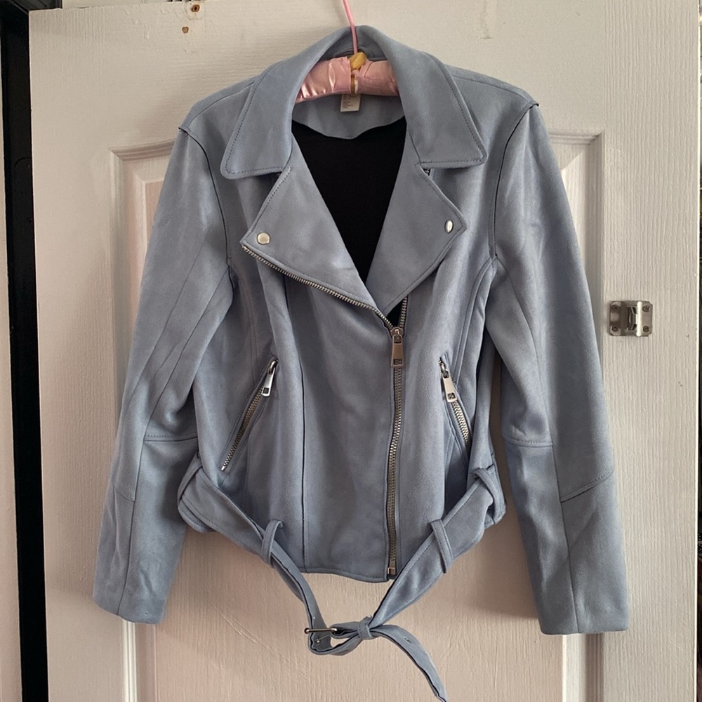 H&M Faux Suede Blue Biker Jacket NWT